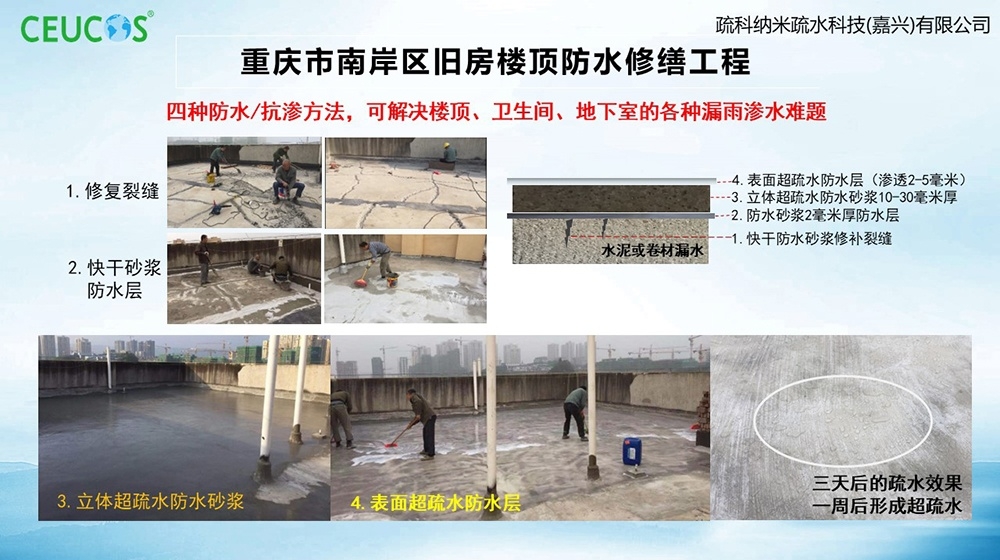 砂浆快干防水乳液-重庆市南岸区旧房楼顶防水修缮工程